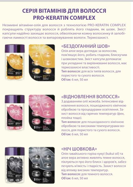 Витаминные капсулы для волос Ellips «Роскошное сияние» сыворотка Smooth & Shiny With Aloe Vera Oil 50 шт E0018 фото